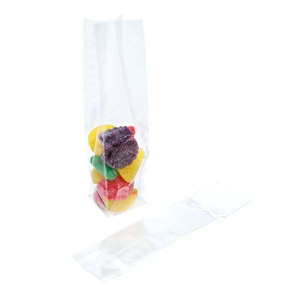 Blockbodenbeutel 5.1x5.1x21cm Transparent mit Bodenblatt (100 Stück) [FGPBH11]
