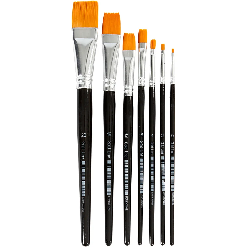 Gold Line Pinsel, Nr. 0+2+4+8+12+16+20, L 16,5-21 cm, B 1-7 mm, Flach, 7 Stk/ 1 Pck [HOB-10247]