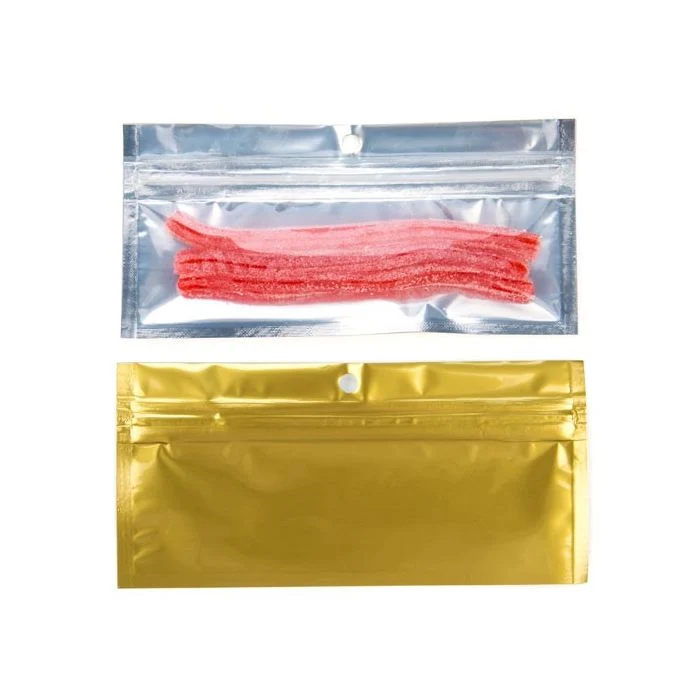 Druckverschlussbeutel Transparent/Gold 5x5cm mit Aufhängeloch (100 Stück) [HZBB9CG]