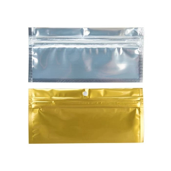 Druckverschlussbeutel Transparent/Gold 14x4.5cm mit Aufhängeloch (100 Stück) [HZBB8CG]