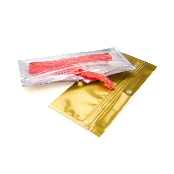 Druckverschlussbeutel Transparent/Gold 14x4.5cm mit Aufhängeloch (100 Stück) [HZBB8CG]