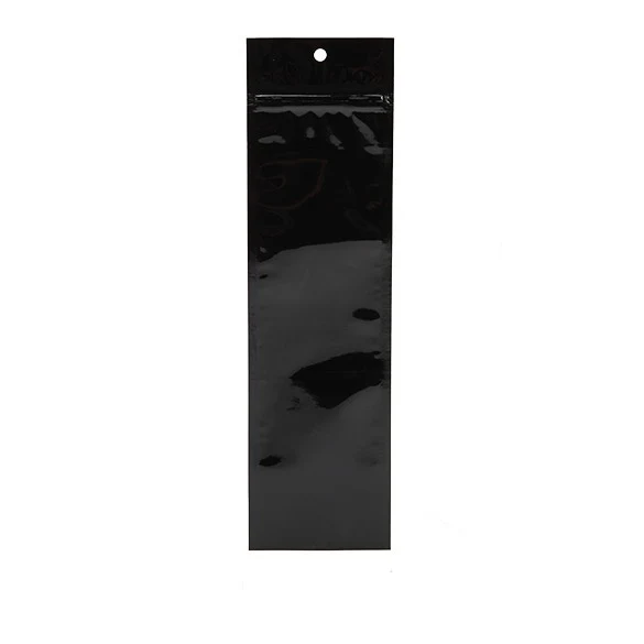 Druckverschlussbeutel Schwarz Metallisiert 6.5x23cm mit Aufhängeloch (100 Stück) [HZBB1MB]