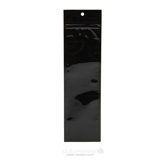 Druckverschlussbeutel Schwarz Metallisiert 6.5x23cm mit Aufhängeloch (100 Stück) [HZBB1MB]