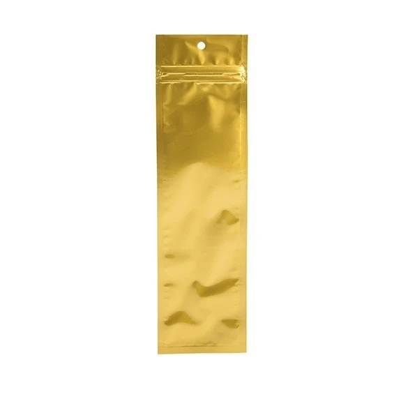 Druckverschlussbeutel Gold Metallisiert 6.5x23cm mit Aufhängeloch (100 Stück) [HZBB1MG]