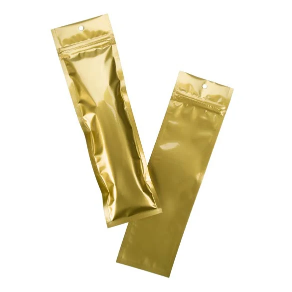 Druckverschlussbeutel Gold Metallisiert 6.5x23cm mit Aufhängeloch (100 Stück) [HZBB1MG]
