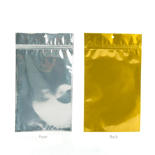 Druckverschlussbeutel Transparent/Gold 7.5x11.5cm mit Aufhängeloch (100 Stück) [HZBB3CG]