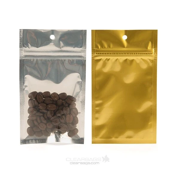 Druckverschlussbeutel Transparent/Gold 7.5x11.5cm mit Aufhängeloch (100 Stück) [HZBB3CG]
