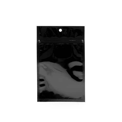 Druckverschlussbeutel Schwarz Metallisiert 7.5x11.5cm mit Aufhängeloch (100 Stück) [HZBB3MB]