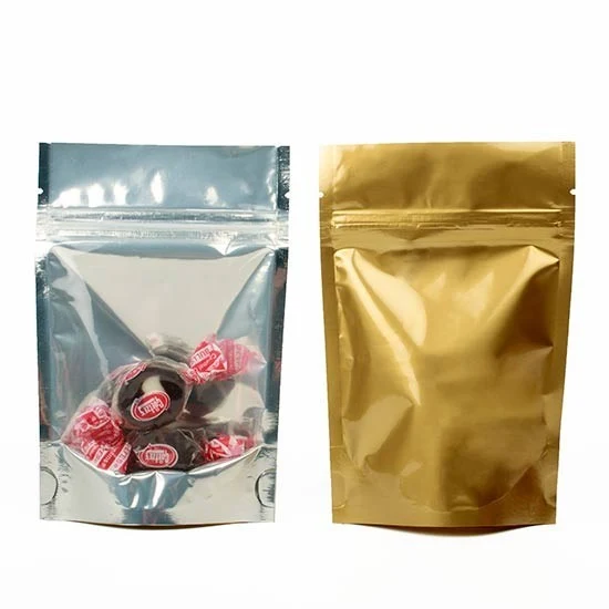 Standbodenbeutel Transparent/Gold 23x12x34.5cm | 900 Gramm (100 Stück) [ZBGG6]