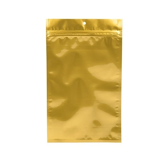 Druckverschlussbeutel Gold Metallisiert 7.5x11.5cm mit Aufhängeloch (100 Stück) [HZBB3MG]