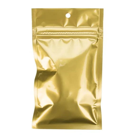Druckverschlussbeutel Gold Metallisiert 7.5x11.5cm mit Aufhängeloch (100 Stück) [HZBB3MG]