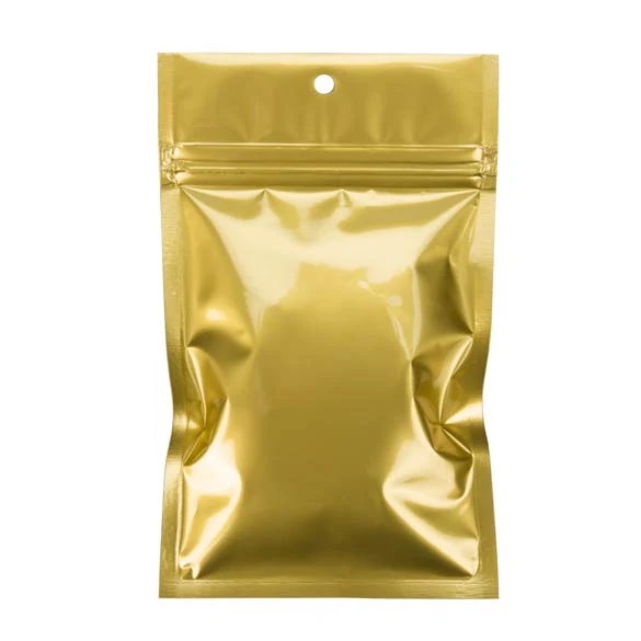 Druckverschlussbeutel Gold Metallisiert 9.2x12.7cm mit Aufhängeloch (100 Stück) [HZBB4MG]