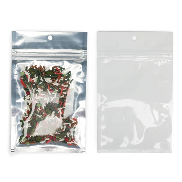 Druckverschlussbeutel Transparent/Weiß 9.2x12.7cm mit Aufhängeloch (100 Stück) [HZBB4CW]