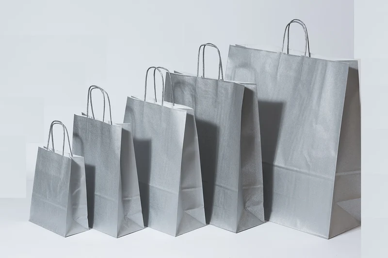 Papiertragetaschen Silber 18x8x22cm Kraft 90g/m² (50 Stück) [PAM1822SI]