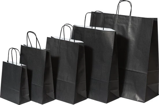 Papiertragetaschen Schwarz 32x12x41cm Kraft 100g/m² (50 Stück) [PAM3241BK]
