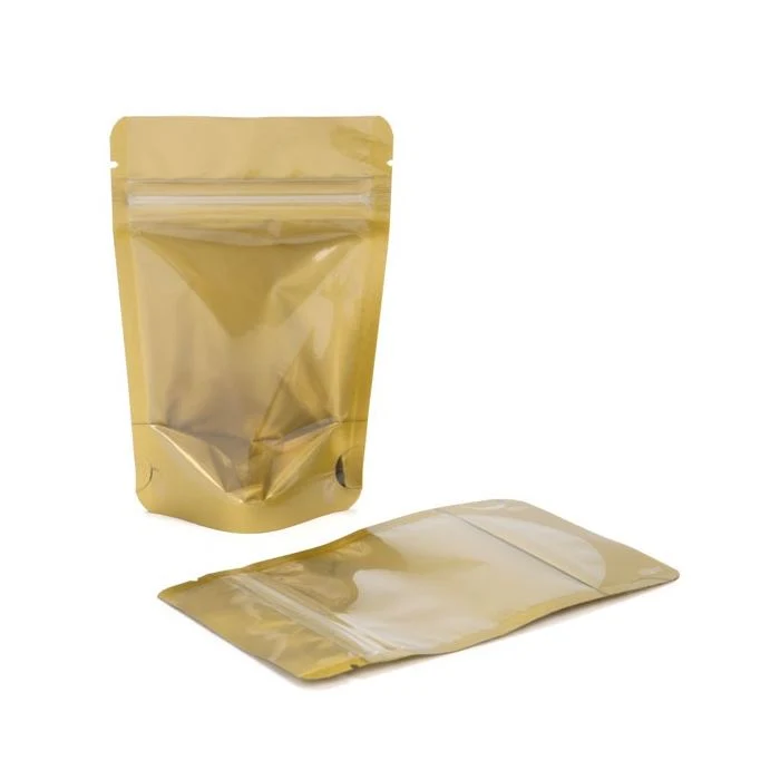 Standbodenbeutel Transparent/Gold 17x9x28.5cm | 340 Gramm (100 Stück) [ZBGGC4]
