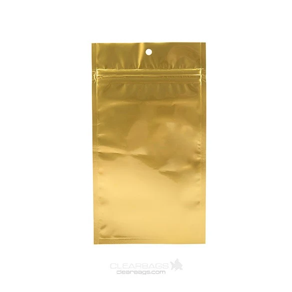 Druckverschlussbeutel Gold Metallisiert 10x16.5cm mit Aufhängeloch (100 Stück) [HZBB5MG]