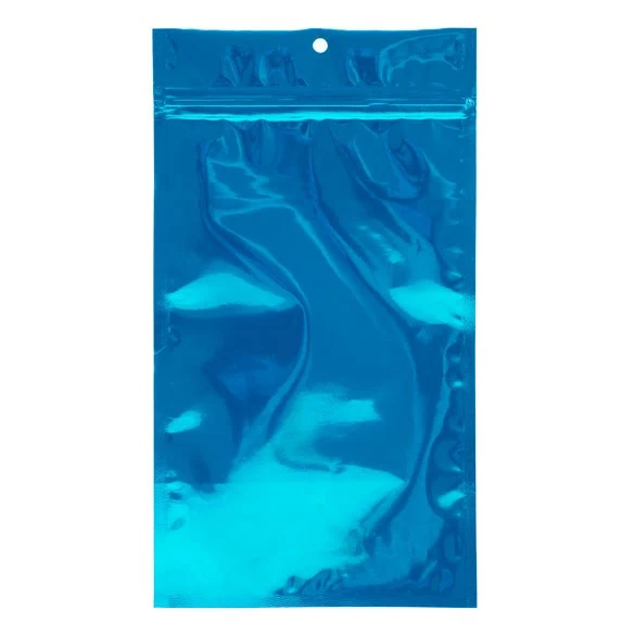 Druckverschlussbeutel Blau Metallisiert 12.5x21cm mit Aufhängeloch (100 Stück) [HZBB6MBL]