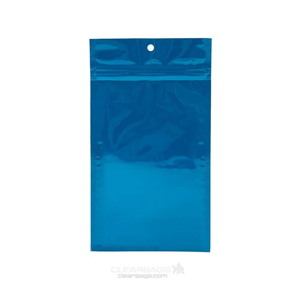 Druckverschlussbeutel Blau Metallisiert 12.5x21cm mit Aufhängeloch (100 Stück) [HZBB6MBL]