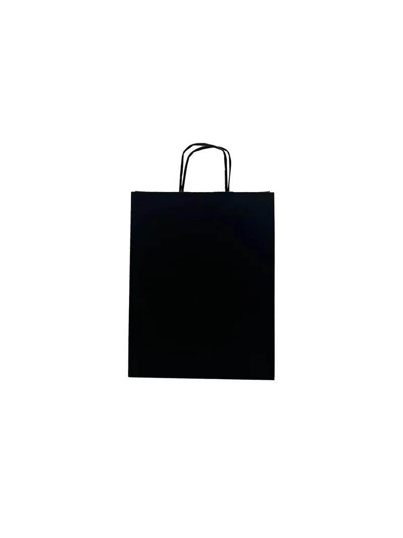 Papiertragetaschen Schwarz 26x12x35cm Kraft 90g/m² (50 Stück) [PAM2635BK]