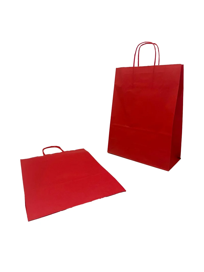Papiertragetaschen Rot 26x12x35cm Kraft 90g/m² (50 Stück) [PAM2635R]