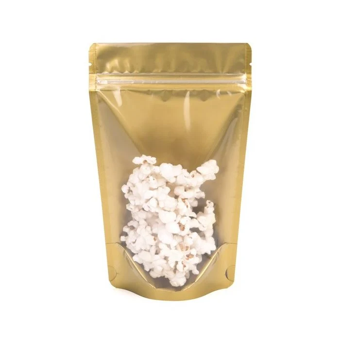 Standbodenbeutel Transparent/Gold 13x8x20.5cm | 110 Gramm (100 Stück) [ZBGGC3]