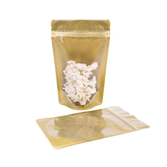 Standbodenbeutel Transparent/Gold 13x8x20.5cm | 110 Gramm (100 Stück) [ZBGGC3]