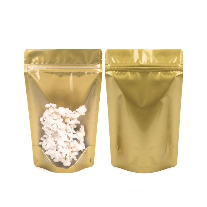 Standbodenbeutel Transparent/Gold 13x8x20.5cm | 110 Gramm (100 Stück) [ZBGGC3]