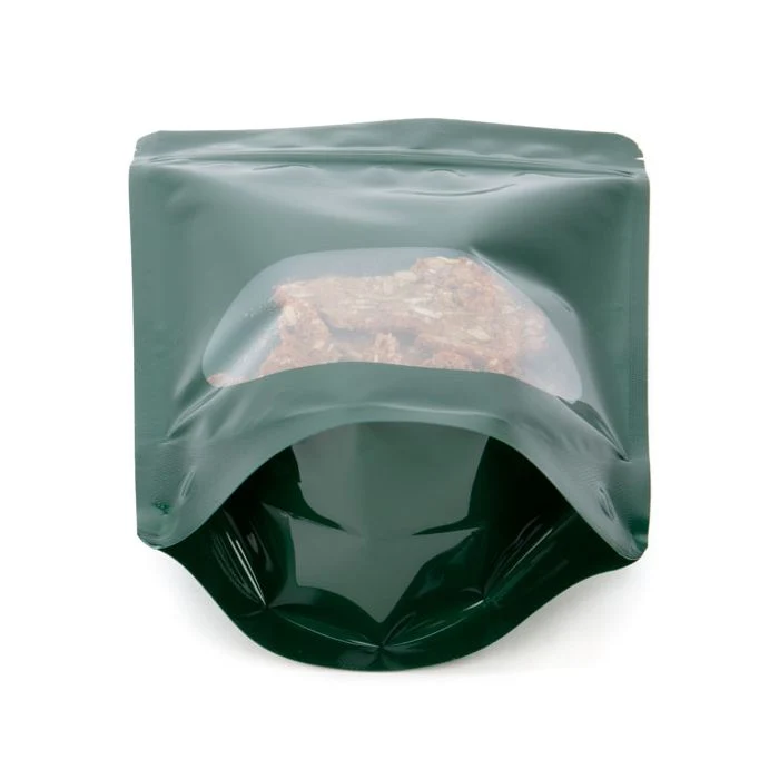 Standbodenbeutel Dunkelgrün 14.9x8.9x23.2cm | 310 Gramm mit rundem Fenster (100 Stück) [ZBGO7HG]