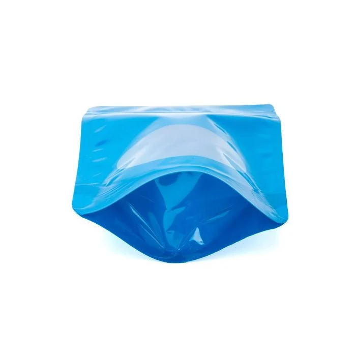 Standbodenbeutel Blau 13x8x20.5cm | 110 Gramm mit rundem Fenster (100 Stück) [ZBGO3BL]