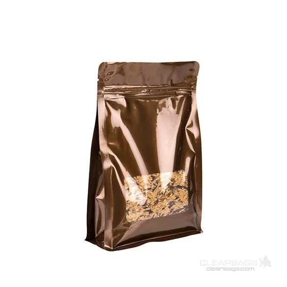 Kaffeebeutel Bronze 12.7x4.4x16.5cm mit Fenster (100 Stück) [SQMS3BZ]
