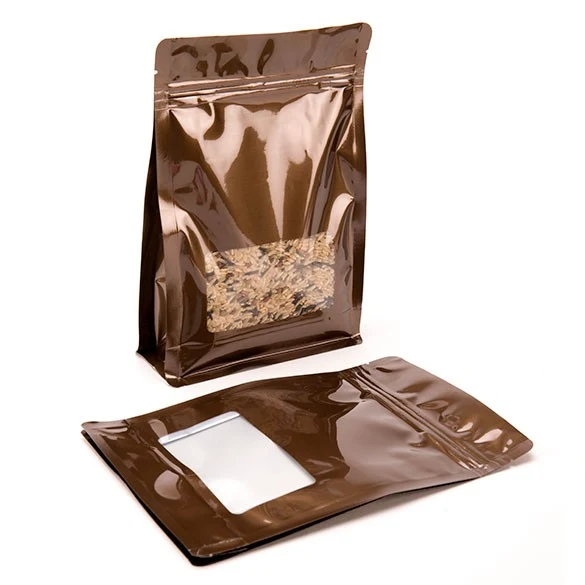 Kaffeebeutel Bronze 12.7x4.4x16.5cm mit Fenster (100 Stück) [SQMS3BZ]