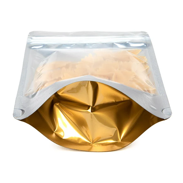 Standbodenbeutel Transparent/Gold 13x7x20.5cm | 110 Gramm (100 Stück) [ZBGG3]