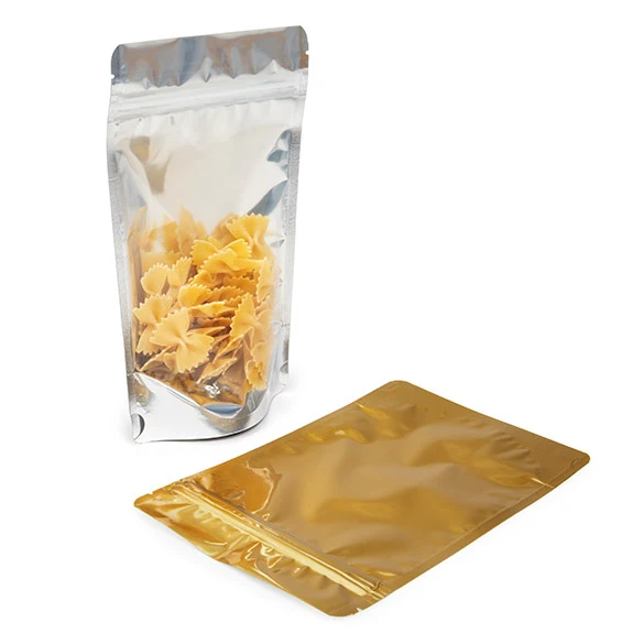 Standbodenbeutel Transparent/Gold 13x7x20.5cm | 110 Gramm (100 Stück) [ZBGG3]