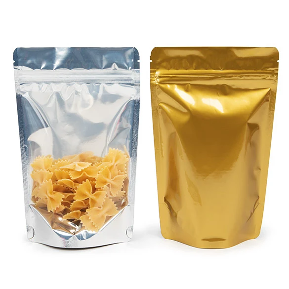 Standbodenbeutel Transparent/Gold 13x7x20.5cm | 110 Gramm (100 Stück) [ZBGG3]