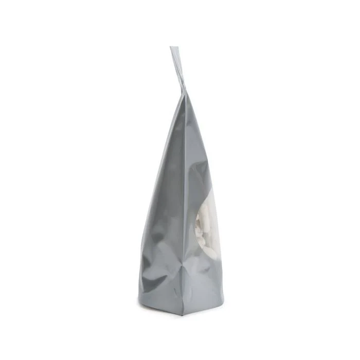 Standbodenbeutel Silber 14.9x8.9x23.2cm | 310 Gramm mit rundem Fenster (100 Stück) [ZBGO7S]