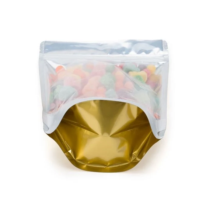 Standbodenbeutel Transparent/Gold 14.9x8.9x23.2.2cm | 310 Gramm (100 Stück) [ZBGG7]