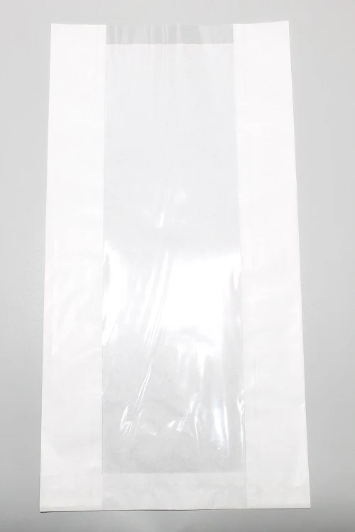 Papiertüten mit Fenster 20x9x38cm Weiß Kraft 40g/m² (100 Stück) [PAZ2018]