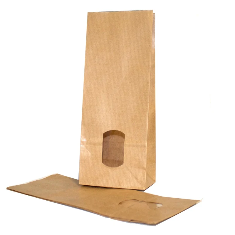 Blockbodenbeutel Kraft Braun mit OPP gefüttert 10.5x6.5x27.5cm | 500 Gramm (100 Stück) [PAB1015]