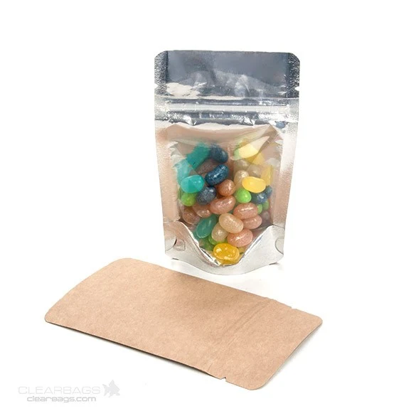 Standbodenbeutel Transparent/Kraft 13x7x20.5cm | 110 Gramm (100 Stück) [ZBGK3]