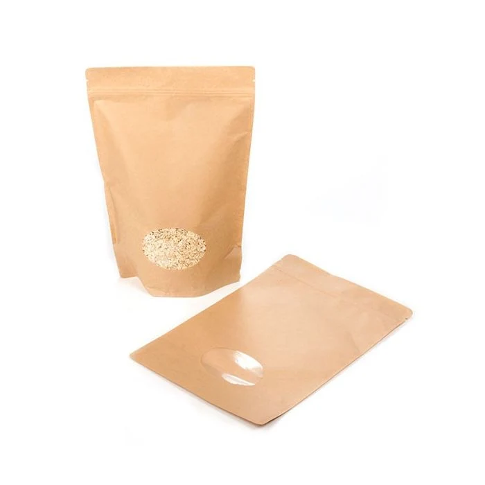 Standbodenbeutel Kraft 23x12x34.5cm | 900 Gramm mit rundem Fenster (100 Stück) [ZBGO6K]
