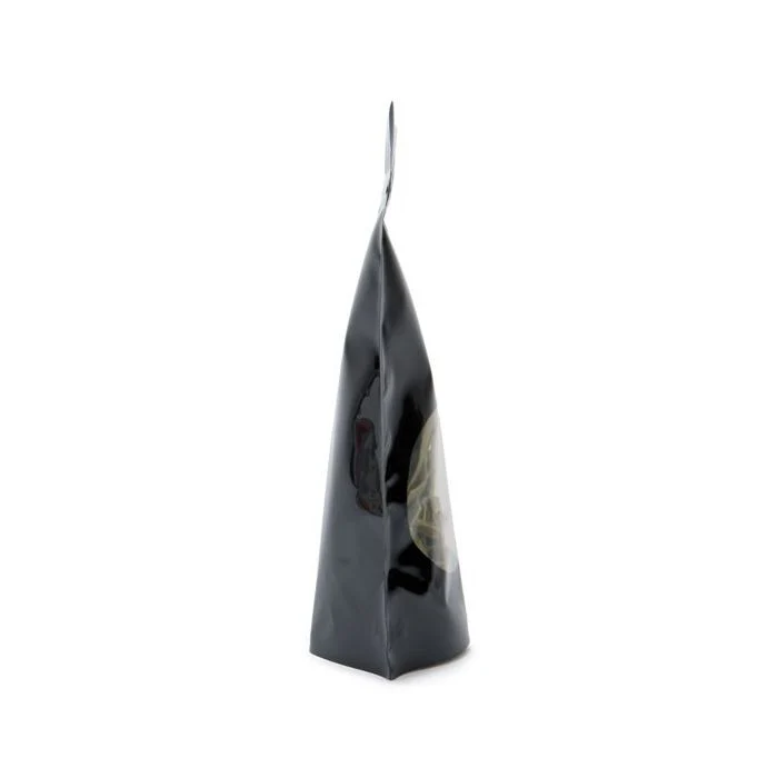 Standbodenbeutel Schwarz 13x7x20.5cm | 110 Gramm mit rundem Fenster (100 Stück) [ZBGO3B]