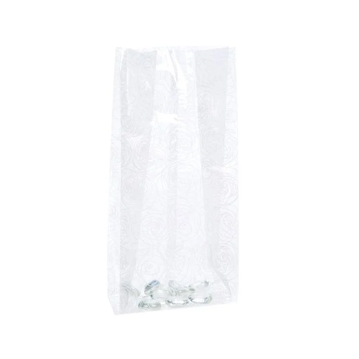 Bedruckte Beutel Rosen Weiß 10.2x6.4x24.1cm mit Seitenfalten (100 Stück) [CG4RO]