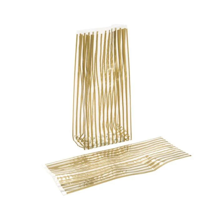 Bedruckte Beutel Streifen Gold 12.5x8x29 cm mit Seitenfalten (100 Stück) [G5VSG]